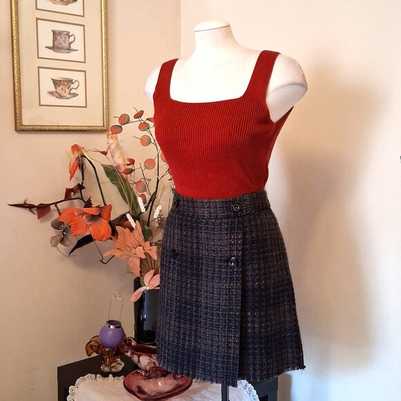 NWOT MEXX Black Brown Lined Mini High Waist Short Skirt - Picture 7 of 10